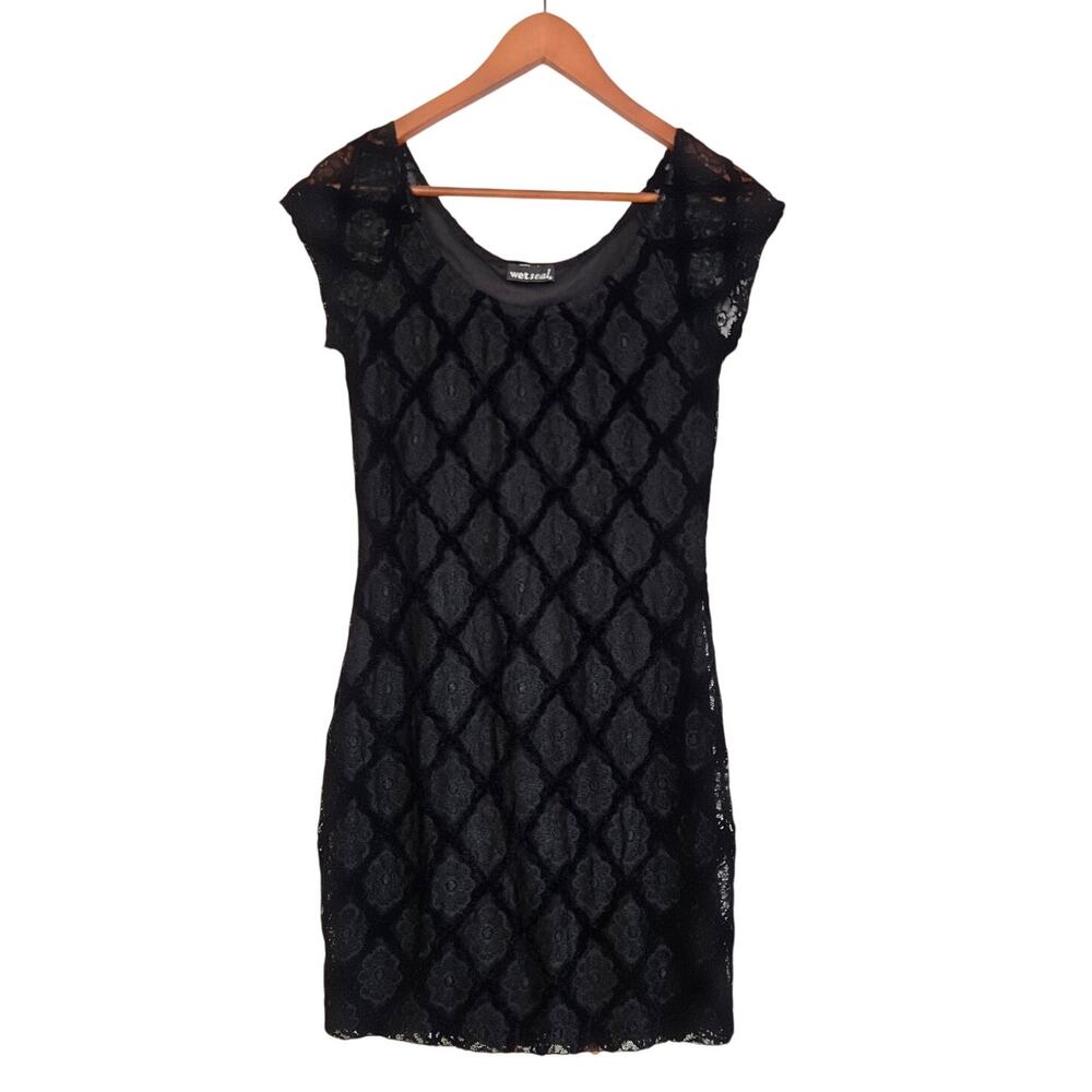 Vintage Y2K Goth Grunge Wetseal Mallcore Lace Mini Indie Sleaze Diamond Dress S